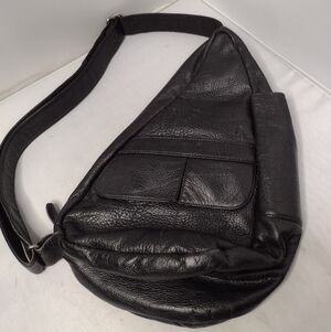 AmeriBag Healthy Back Leather Bag Back Pack Sling Shoulder Bag Black B25